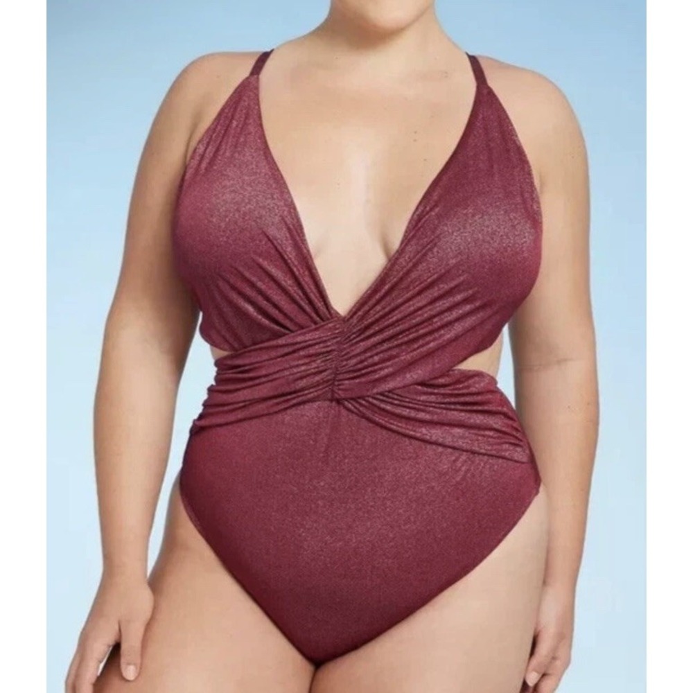 Women's‎ Plunge Cut Out High Leg Lurex One Piece Swimsuit - Shade &Shore Size 17 - Picture 5 of 10